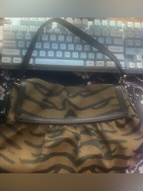 Fendi Brown & Black Tiger Print Canvas and Leather Chef Shoulder Bag